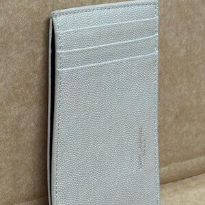Saint Laurent Uptown Grained Dark Beige Leather Card Holder
